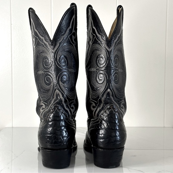 Vintage Hondo Black Leather Cowboy Boots 9.5 Western Texas Mexico - Picture 4 of 12